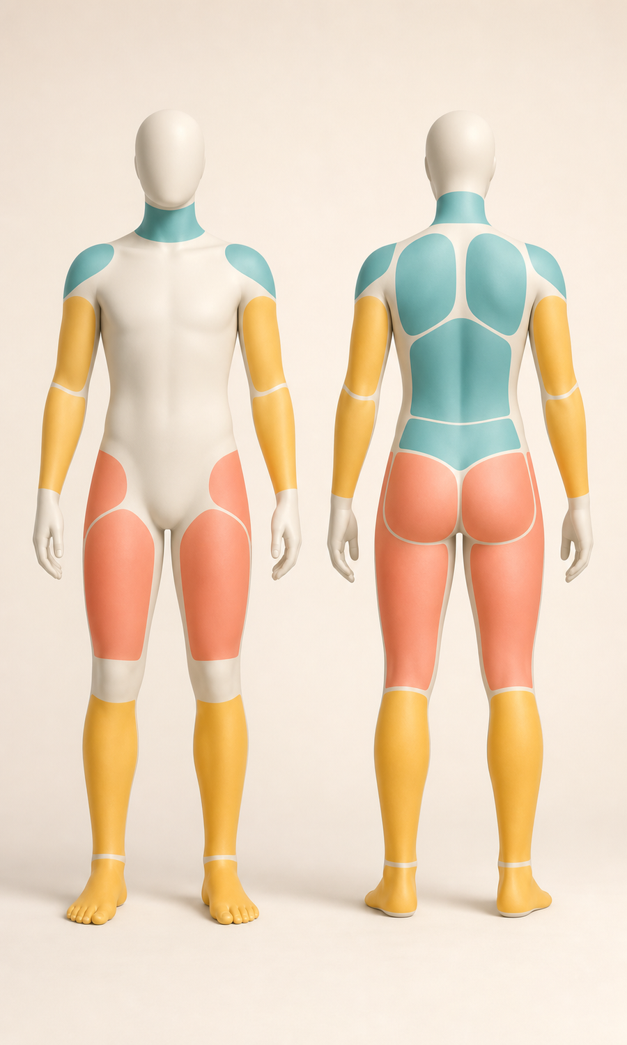 Front and back body coverage zones for ReliefPro